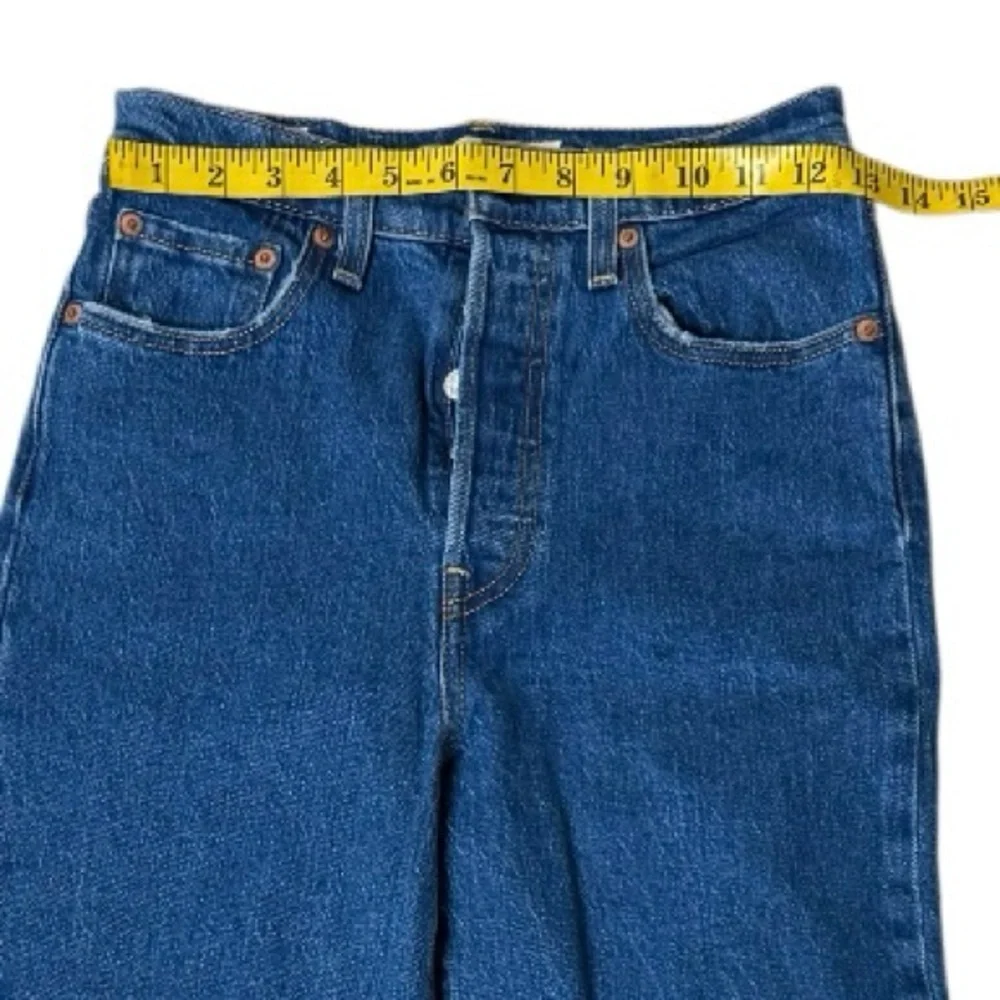 Levi's Ribcage Straight Fit Ankle Jeans Women's 25 Blue High-Rise‎ Raw-Hem Denim